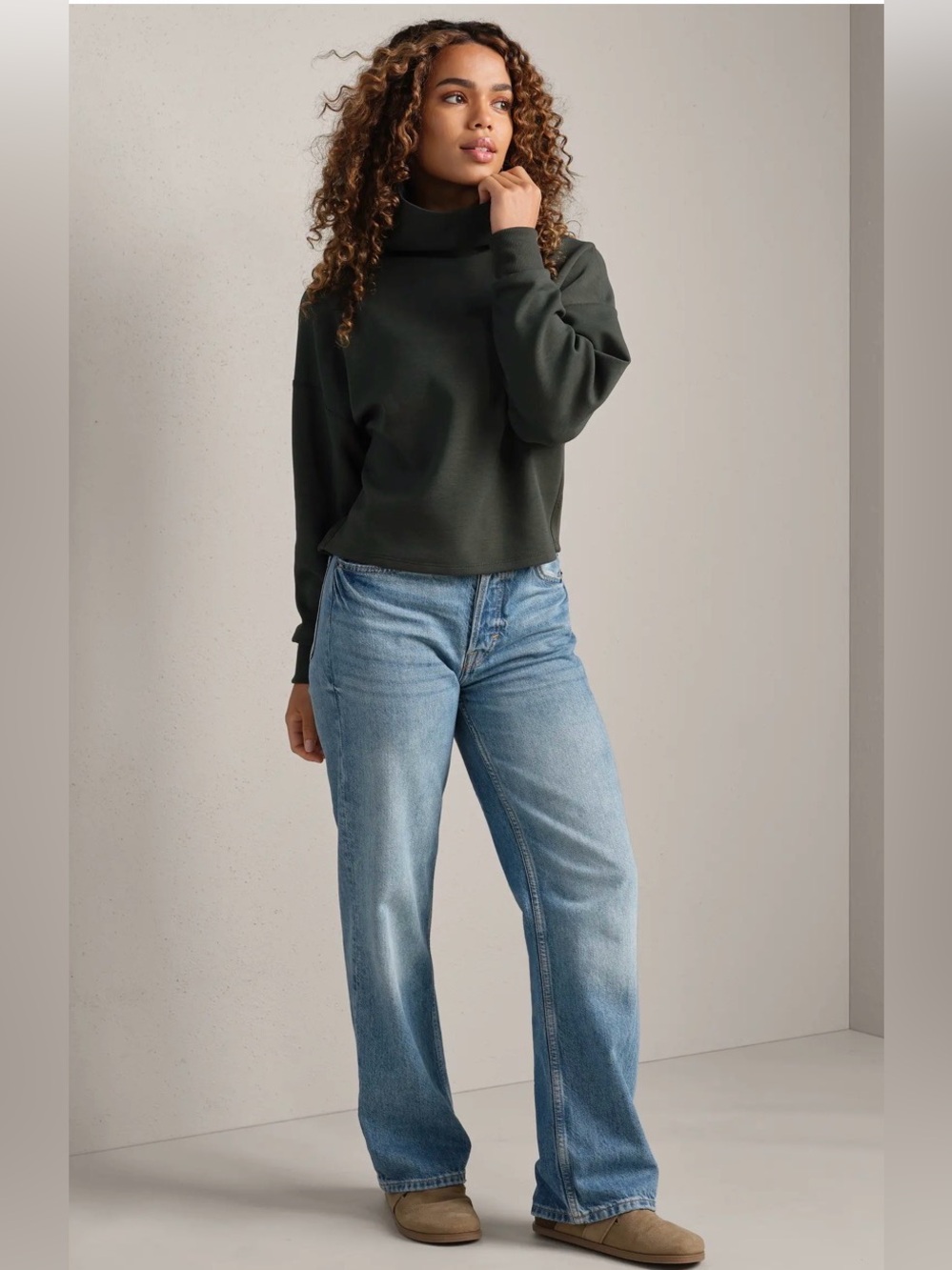 Rhone DreamGlow Mock Neck Pullover Dark Moss Green Size S NWT